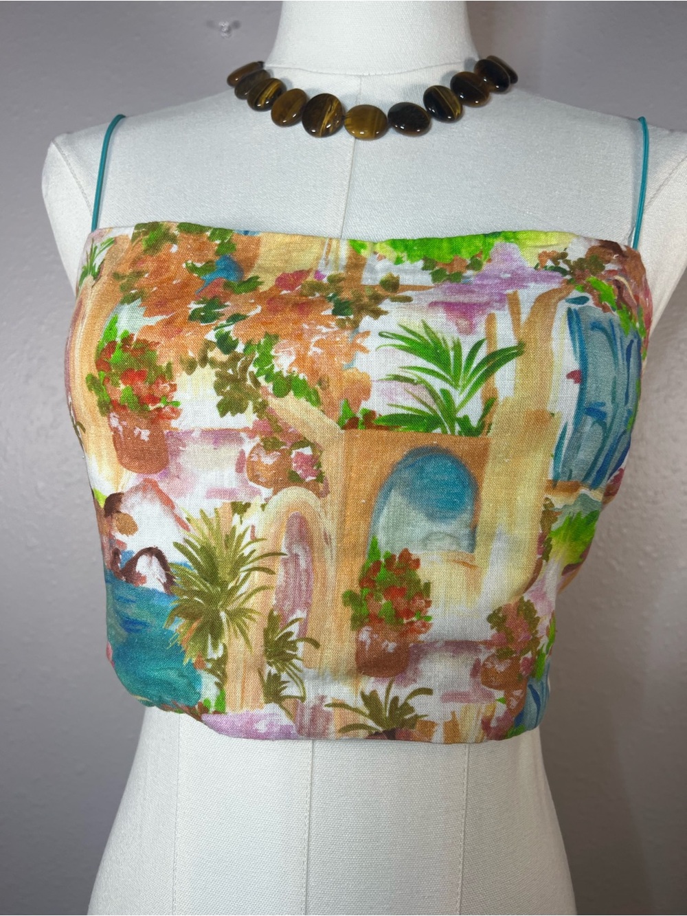 Show Me Your MuMu Multicolor Garden Print Crop Cami with Teal Straps